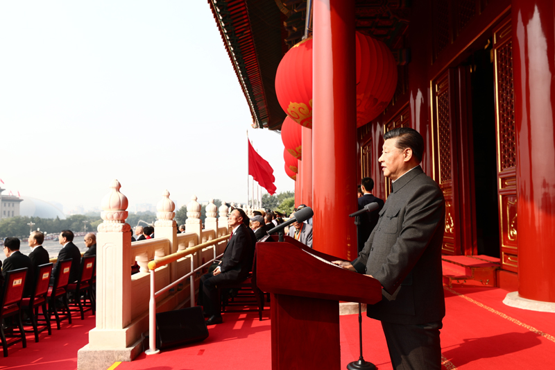 10月1日上午，慶祝中華人民共和國成立70周年大會在北京天安門廣場隆重舉行。中共中央總書記、國家主席、中央軍委主席習近平發(fā)表重要講話。